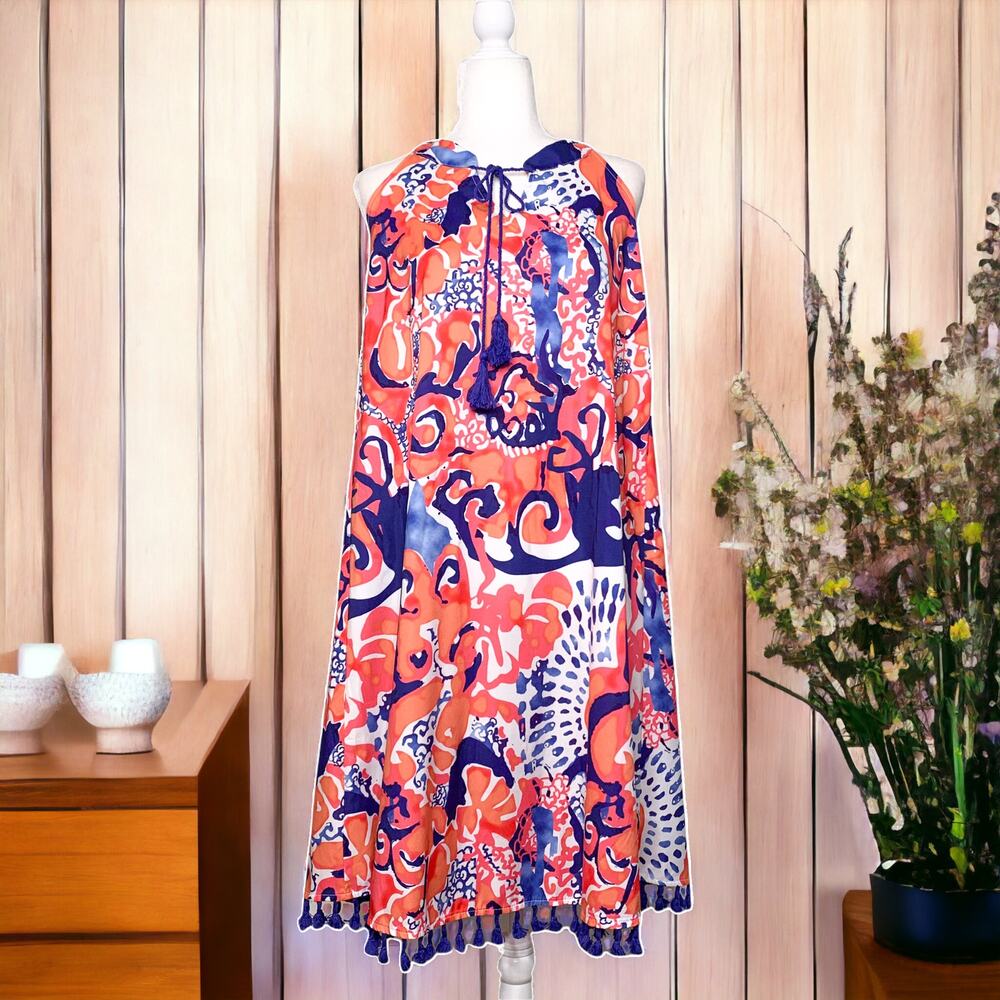 Misslook Sleeveless Tassel Fringe Patterned Shift Dress Size Small